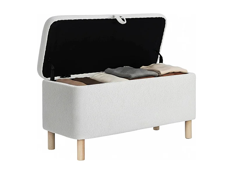 Pouf Rond en Tissu avec Couvercle à Plateau Réversible – Repose-pieds Multifonction, Rangement Caché, Solide et Élégant -Blanc