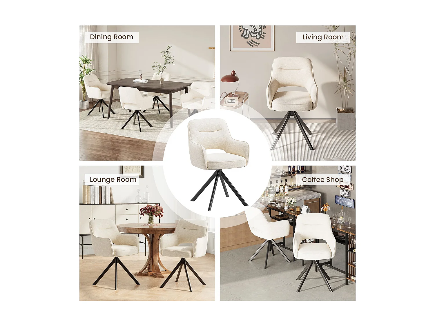 Lot 2 Chaise pivotante premium avec demi-accoudoirs - Base métallique haute stabilité - Beige