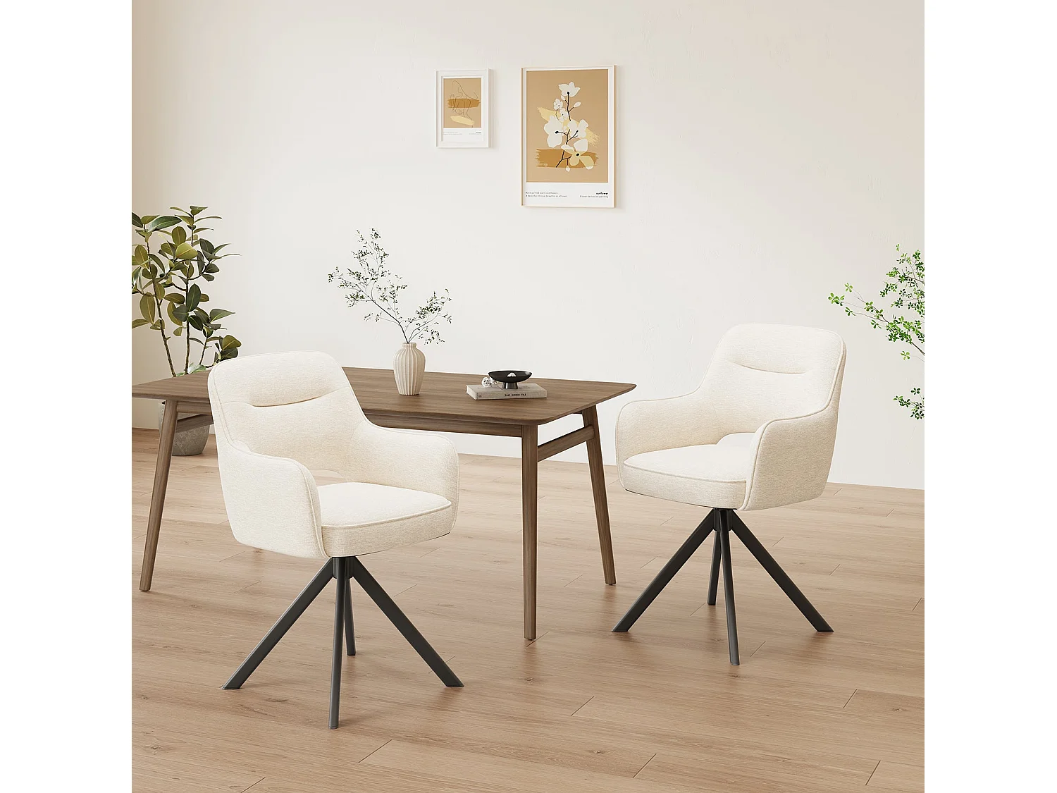 Lot 2 Chaise pivotante premium avec demi-accoudoirs - Base métallique haute stabilité - Beige