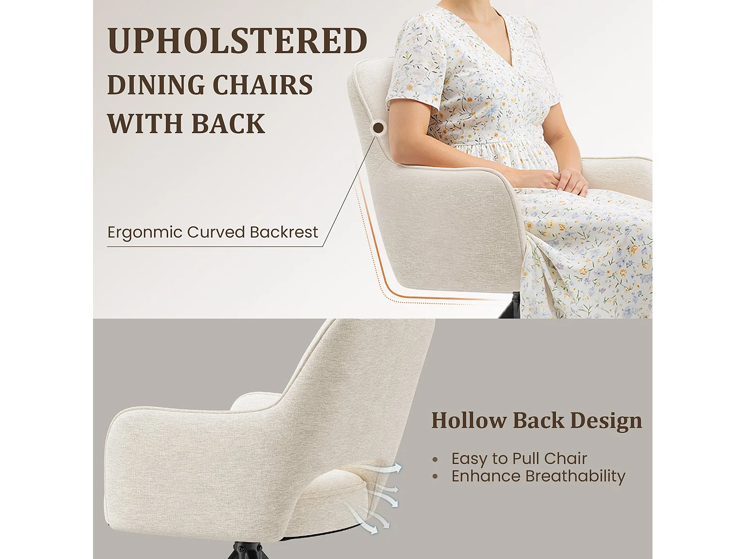 Lot 2 Chaise pivotante premium avec demi-accoudoirs - Base métallique haute stabilité - Beige