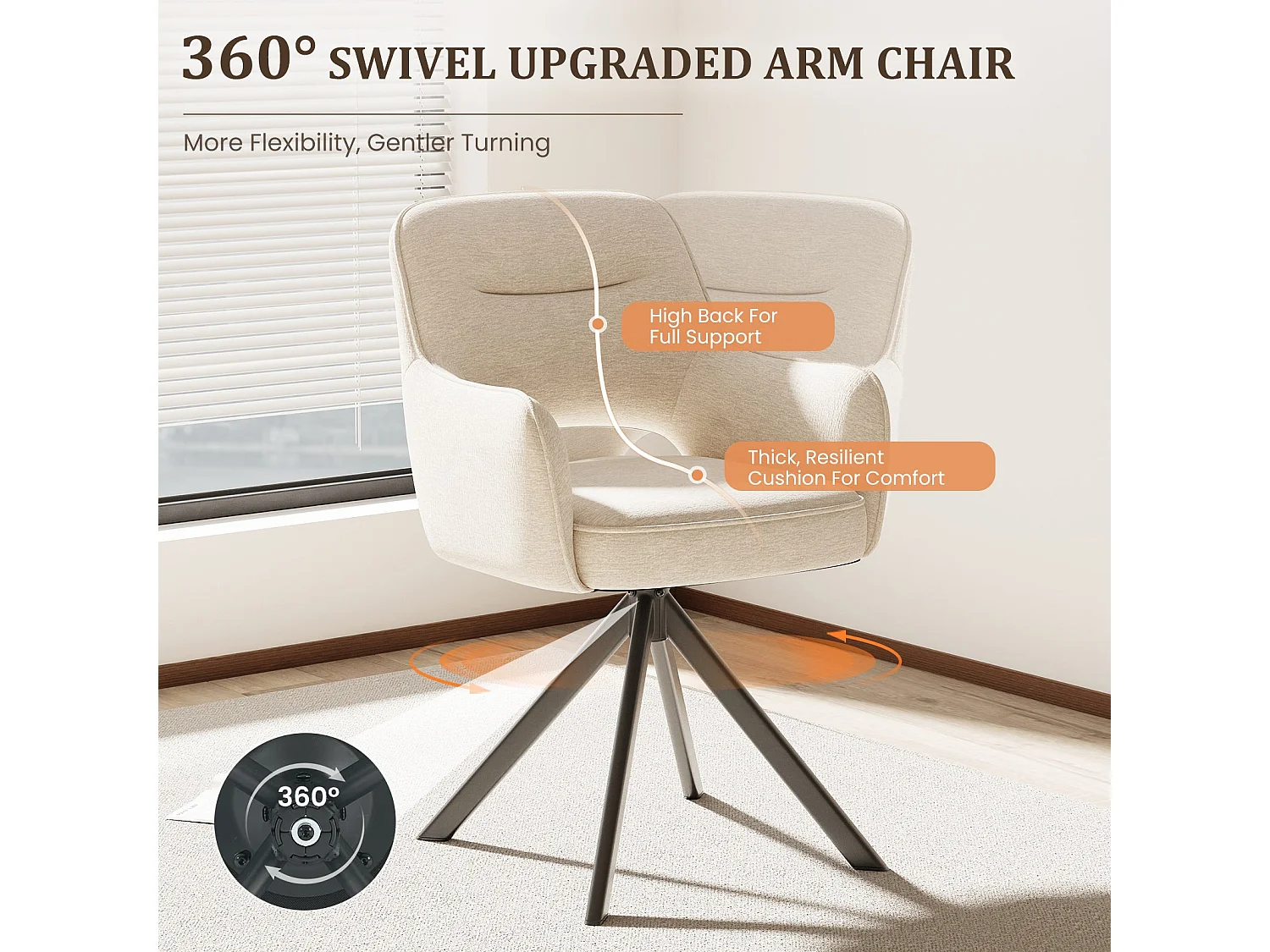 Lot 2 Chaise pivotante premium avec demi-accoudoirs - Base métallique haute stabilité - Beige