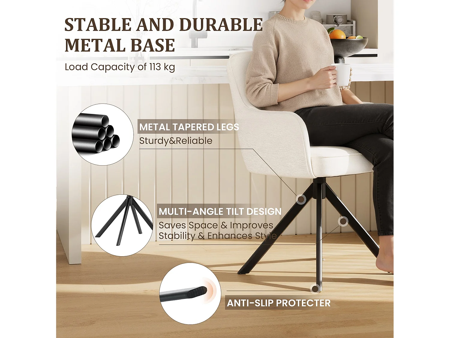 Lot 2 Chaise pivotante premium avec demi-accoudoirs - Base métallique haute stabilité - Beige