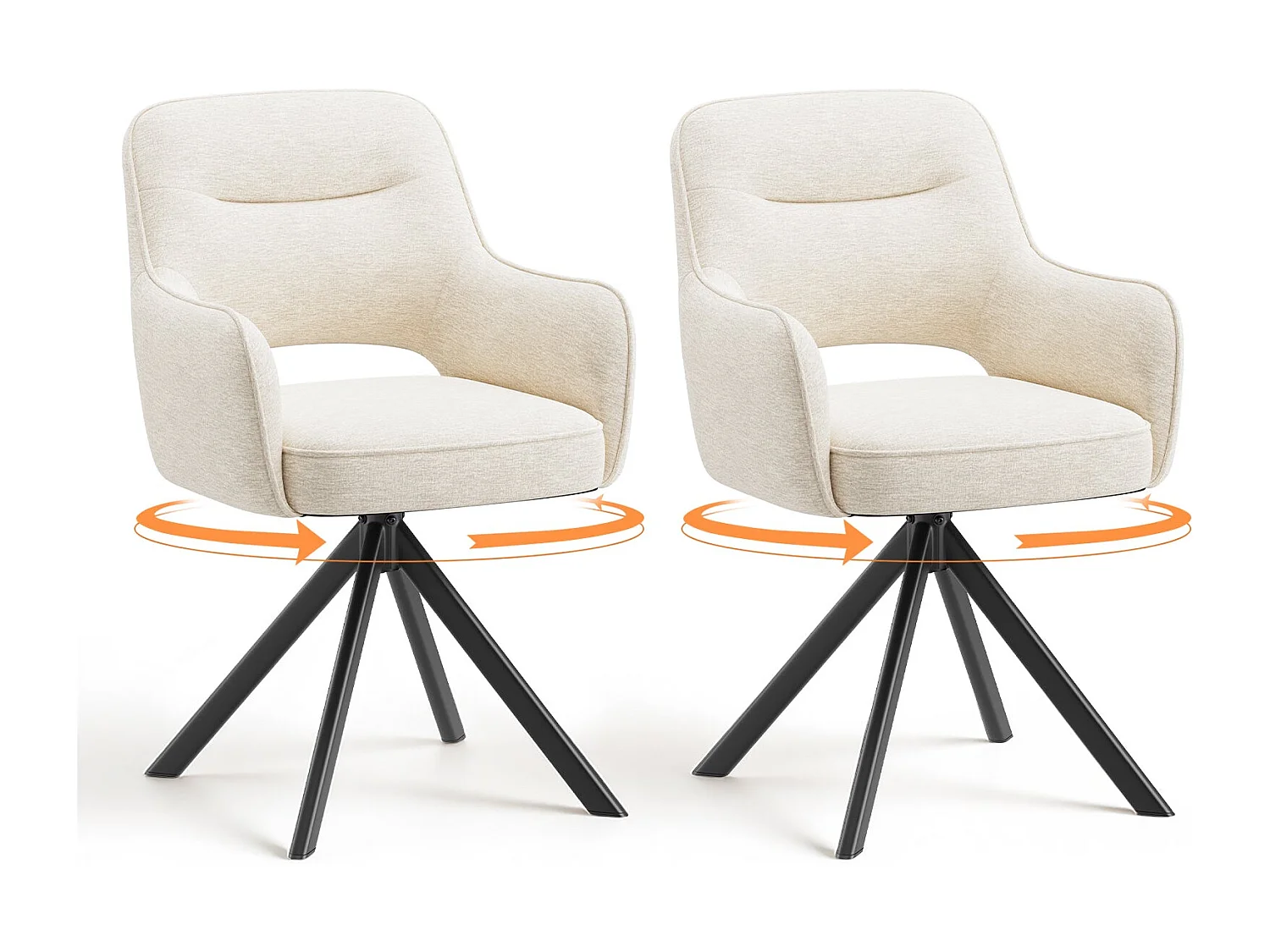 Zestaw 2 obrotowych krzeseł premium z półpodłokietnikami – Metalowa podstawa o wysokiej stabilności – Beżowy