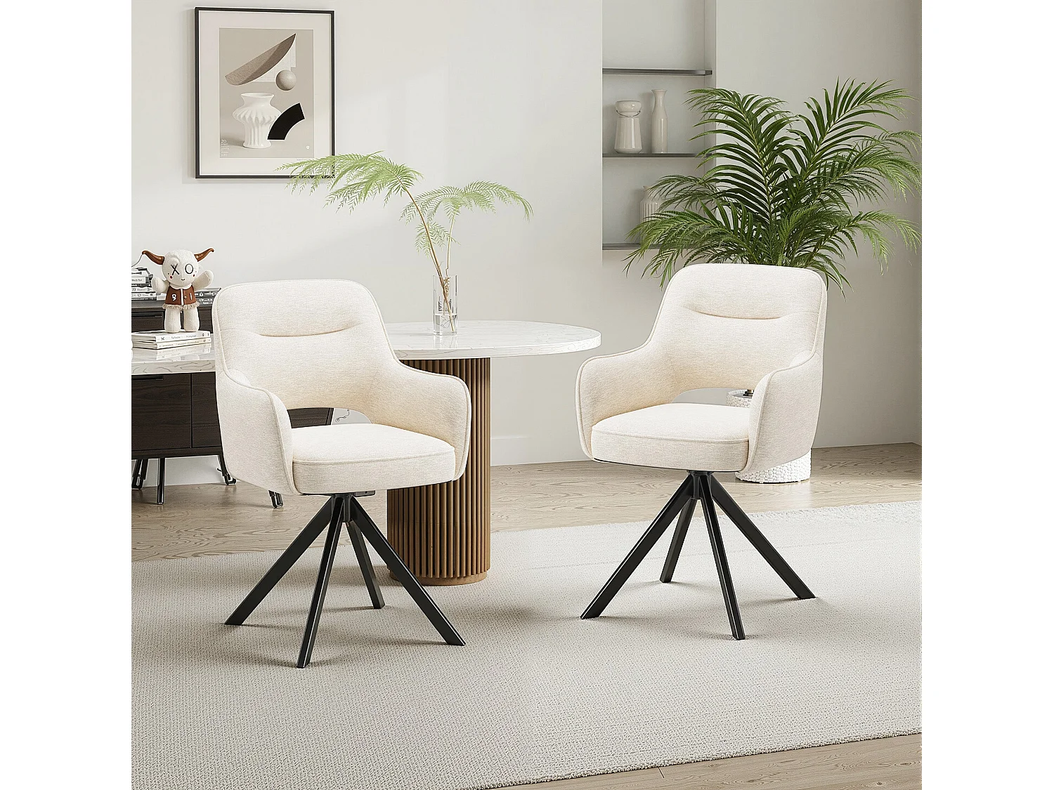 Zestaw 2 obrotowych krzeseł premium z półpodłokietnikami – Metalowa podstawa o wysokiej stabilności – Beżowy