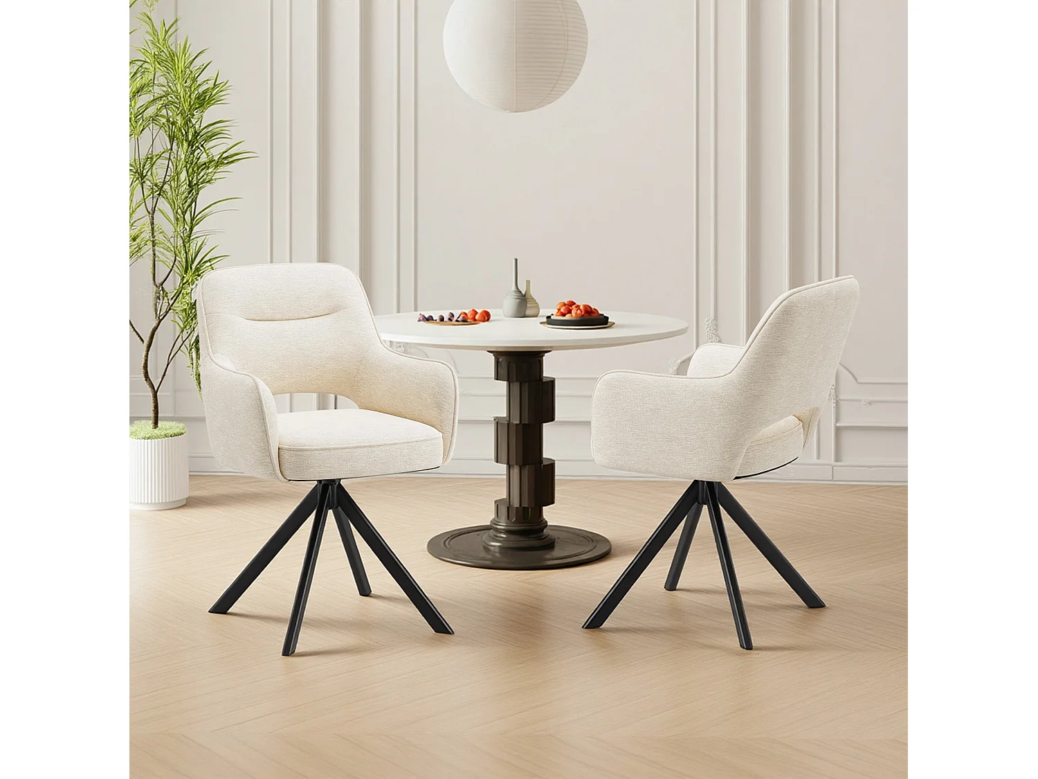 Zestaw 2 obrotowych krzeseł premium z półpodłokietnikami – Metalowa podstawa o wysokiej stabilności – Beżowy