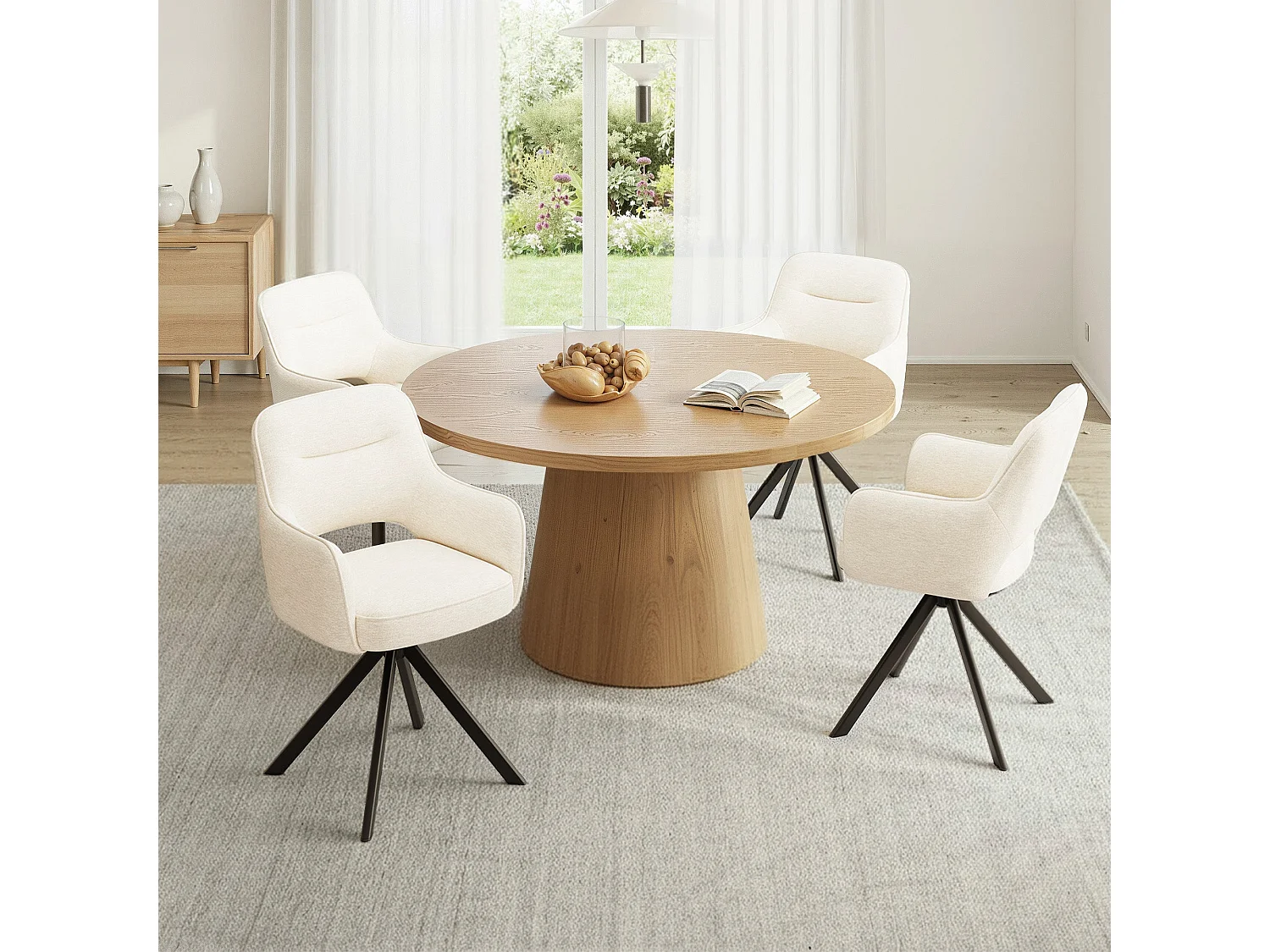 Zestaw 2 obrotowych krzeseł premium z półpodłokietnikami – Metalowa podstawa o wysokiej stabilności – Beżowy