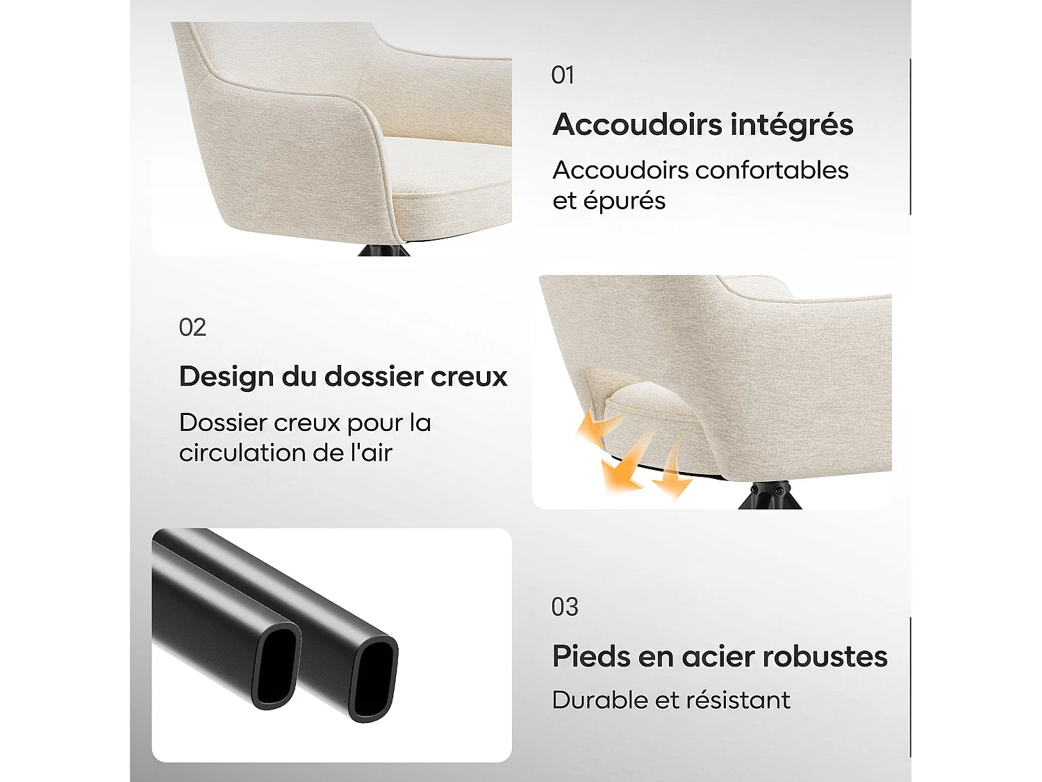 Zestaw 2 obrotowych krzeseł premium z półpodłokietnikami – Metalowa podstawa o wysokiej stabilności – Beżowy