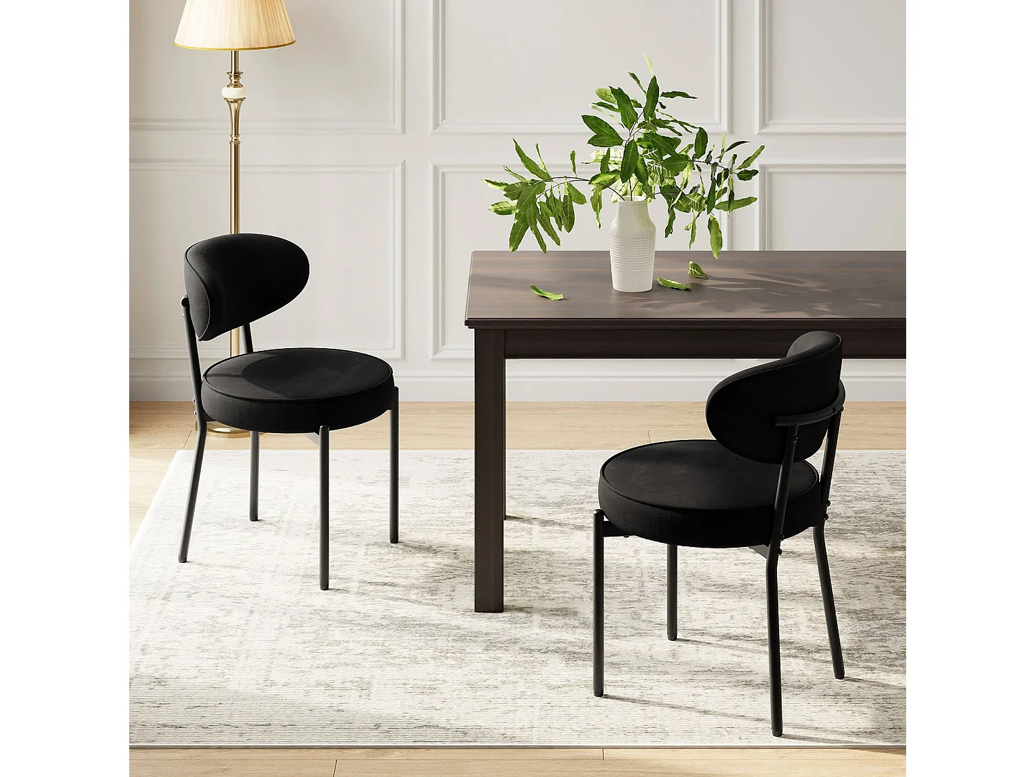 Chaises de salle à manger modernes – Lot de 2, pieds en métal robustes et assise ultra-confortable-Noir