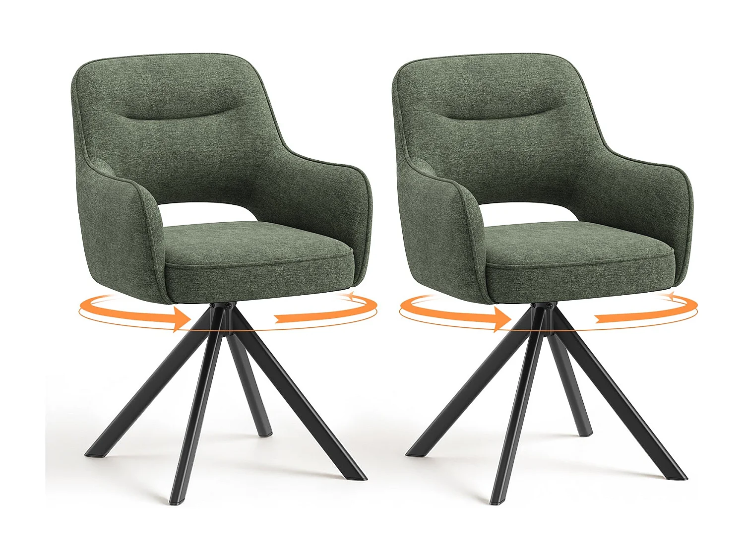 Lot 2 Chaise pivotante premium avec demi-accoudoirs - Base métallique haute stabilité - Vert