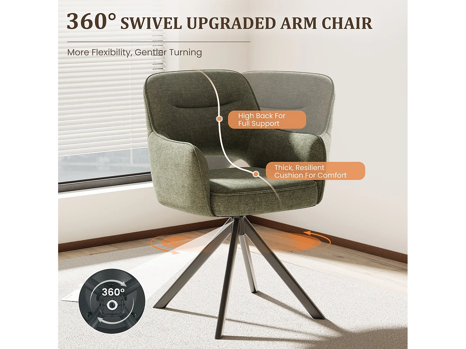 Lot 2 Chaise pivotante premium avec demi-accoudoirs - Base métallique haute stabilité - Vert