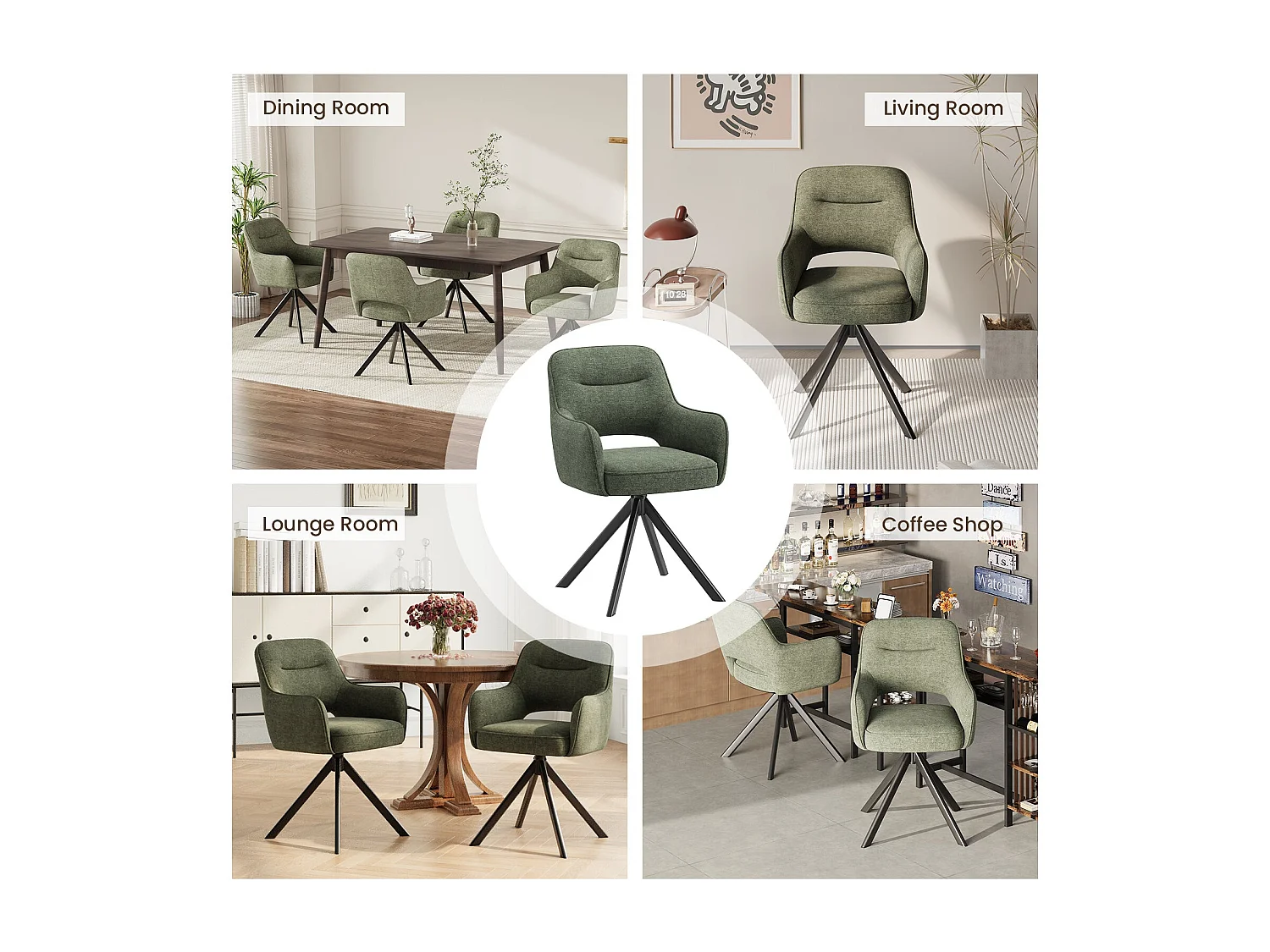 Lot 2 Chaise pivotante premium avec demi-accoudoirs - Base métallique haute stabilité - Vert