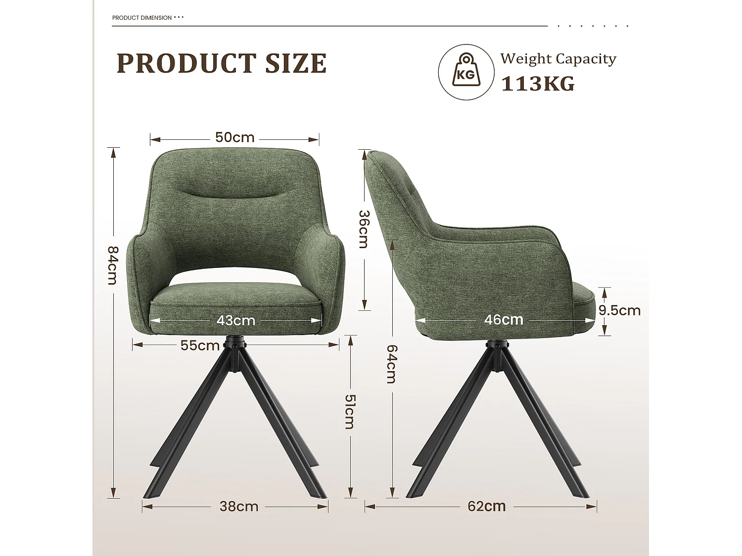 Lot 2 Chaise pivotante premium avec demi-accoudoirs - Base métallique haute stabilité - Vert