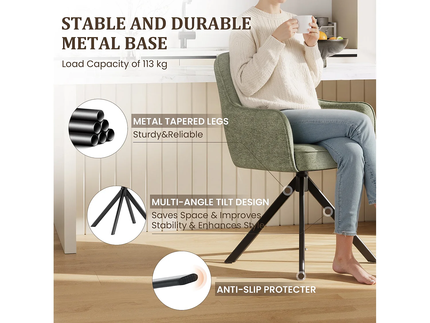 Lot 2 Chaise pivotante premium avec demi-accoudoirs - Base métallique haute stabilité - Vert