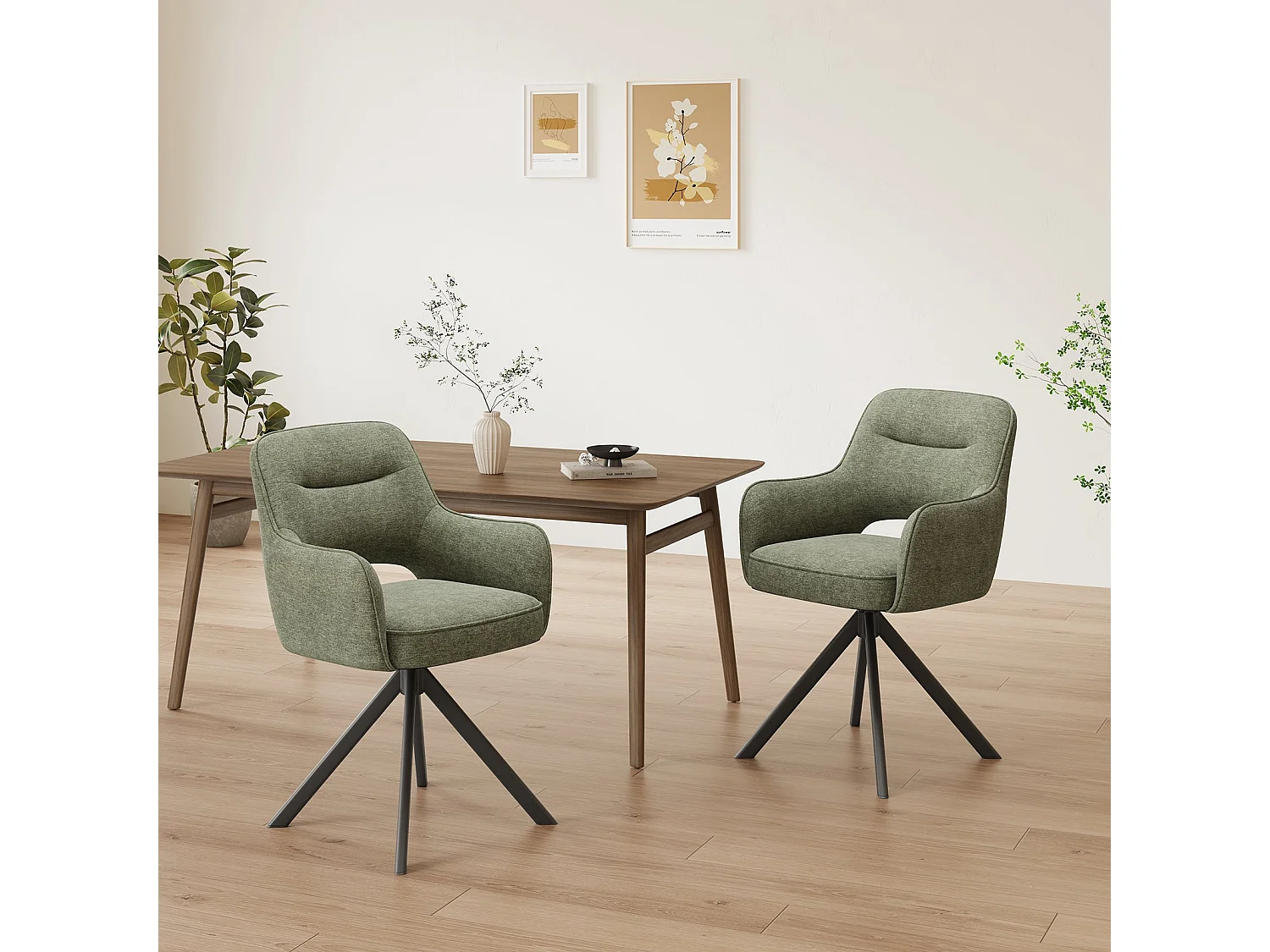 Lot 2 Chaise pivotante premium avec demi-accoudoirs - Base métallique haute stabilité - Vert