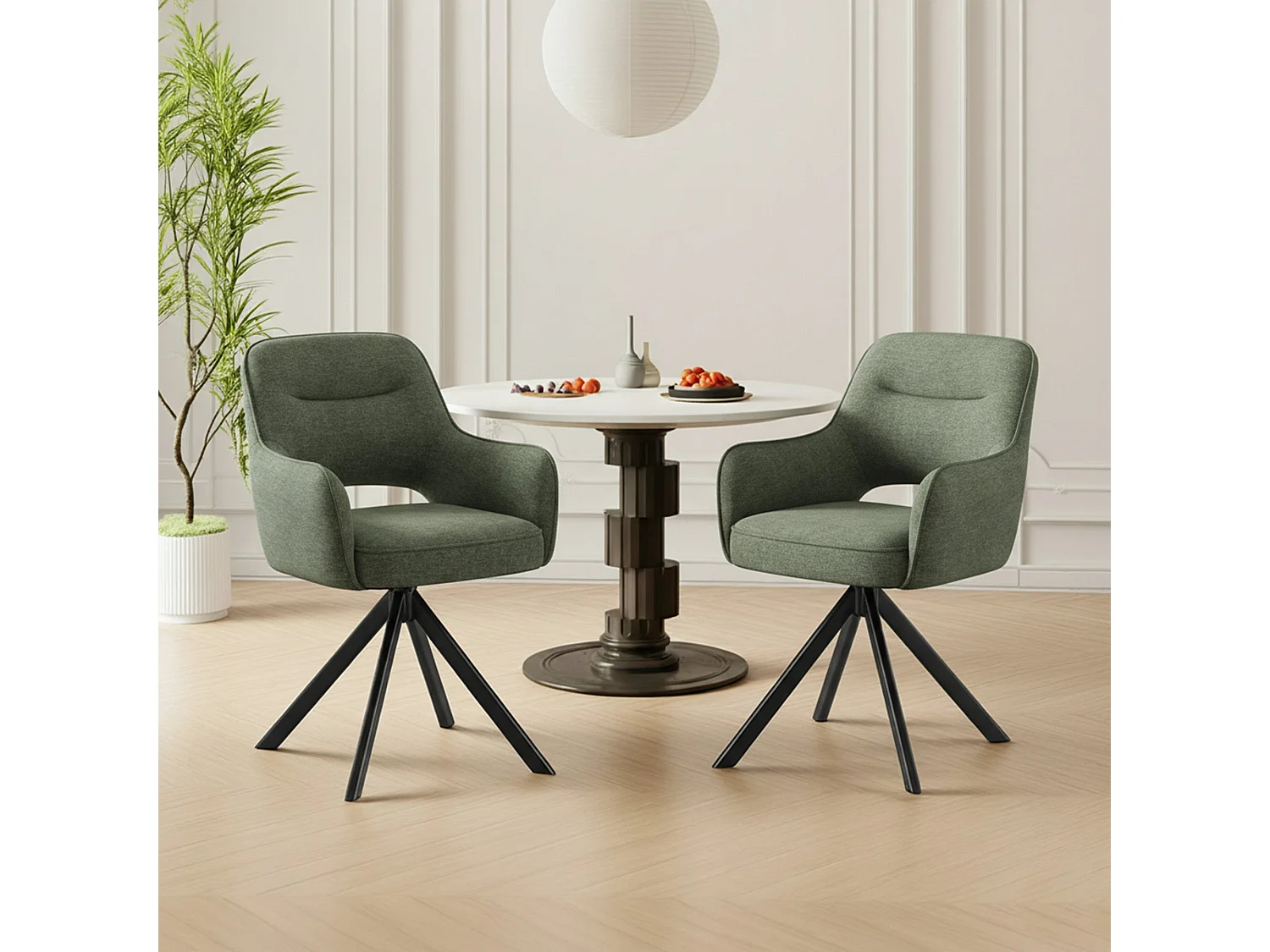 Zestaw 2 obrotowych krzeseł premium z półpodłokietnikami – Metalowa podstawa o wysokiej stabilności – Beżowy