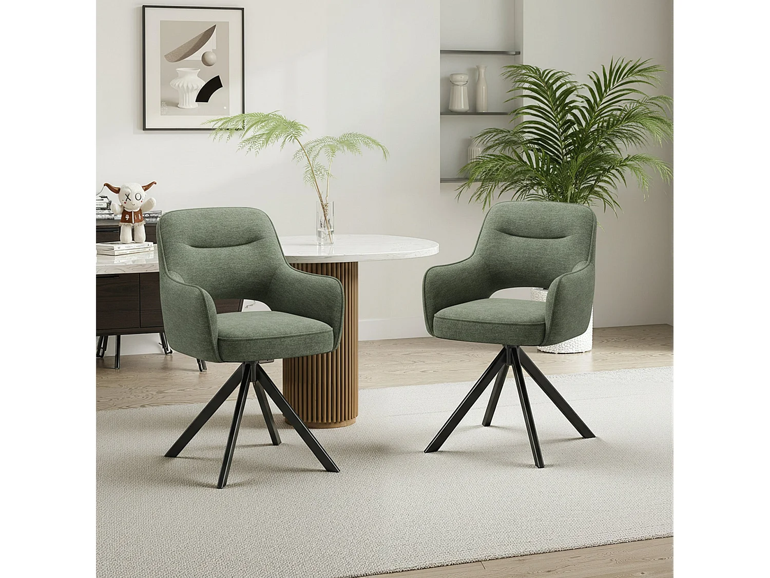 Zestaw 2 obrotowych krzeseł premium z półpodłokietnikami – Metalowa podstawa o wysokiej stabilności – Beżowy