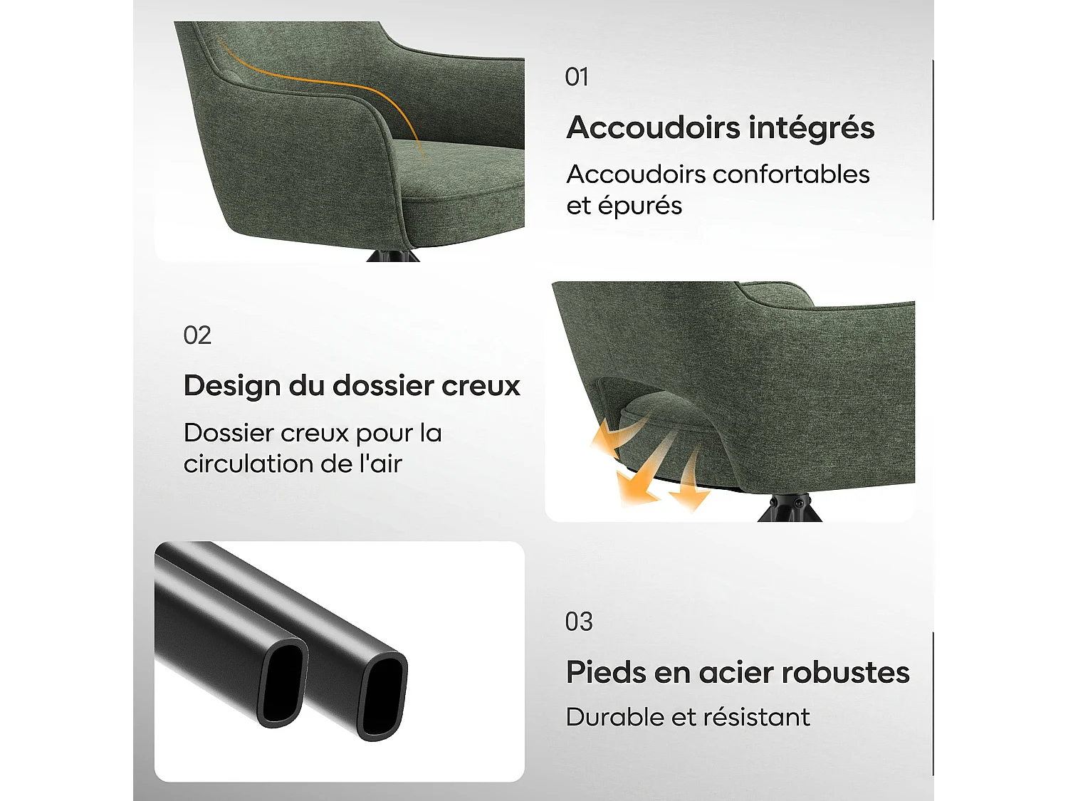 Lot 2 Chaise pivotante premium avec demi-accoudoirs - Base métallique haute stabilité - Vert
