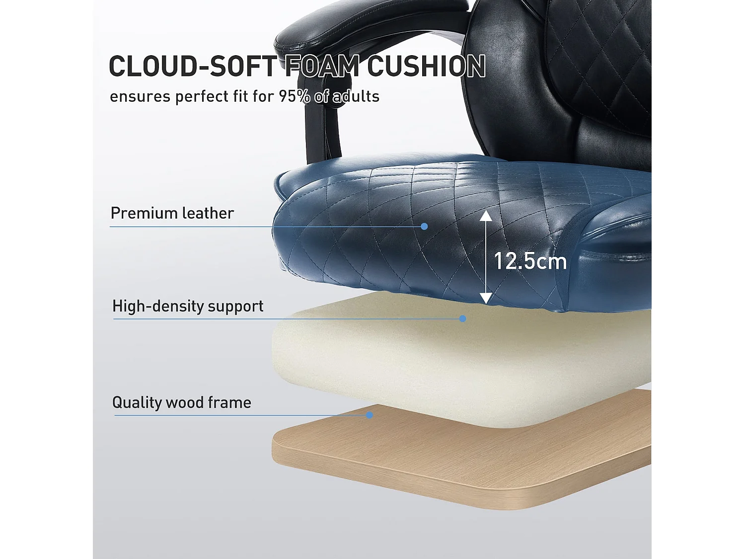 Chaise de bureau, Chaise de bureau massage 6 points et chauffage lombaire 3 niveaux, Inclinaison 94-125°réglable-noir