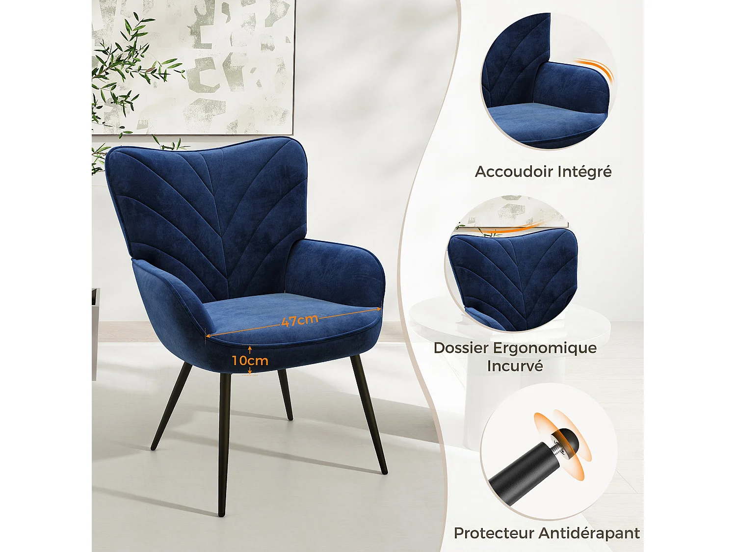 Chaise Moderne à Motif Feuille - Design Simple et Naturel - Chaise polyvalente salon et bureau, bleu