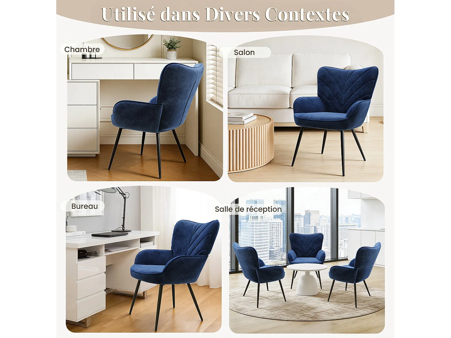 Chaise Moderne à Motif Feuille - Design Simple et Naturel - Chaise polyvalente salon et bureau, bleu