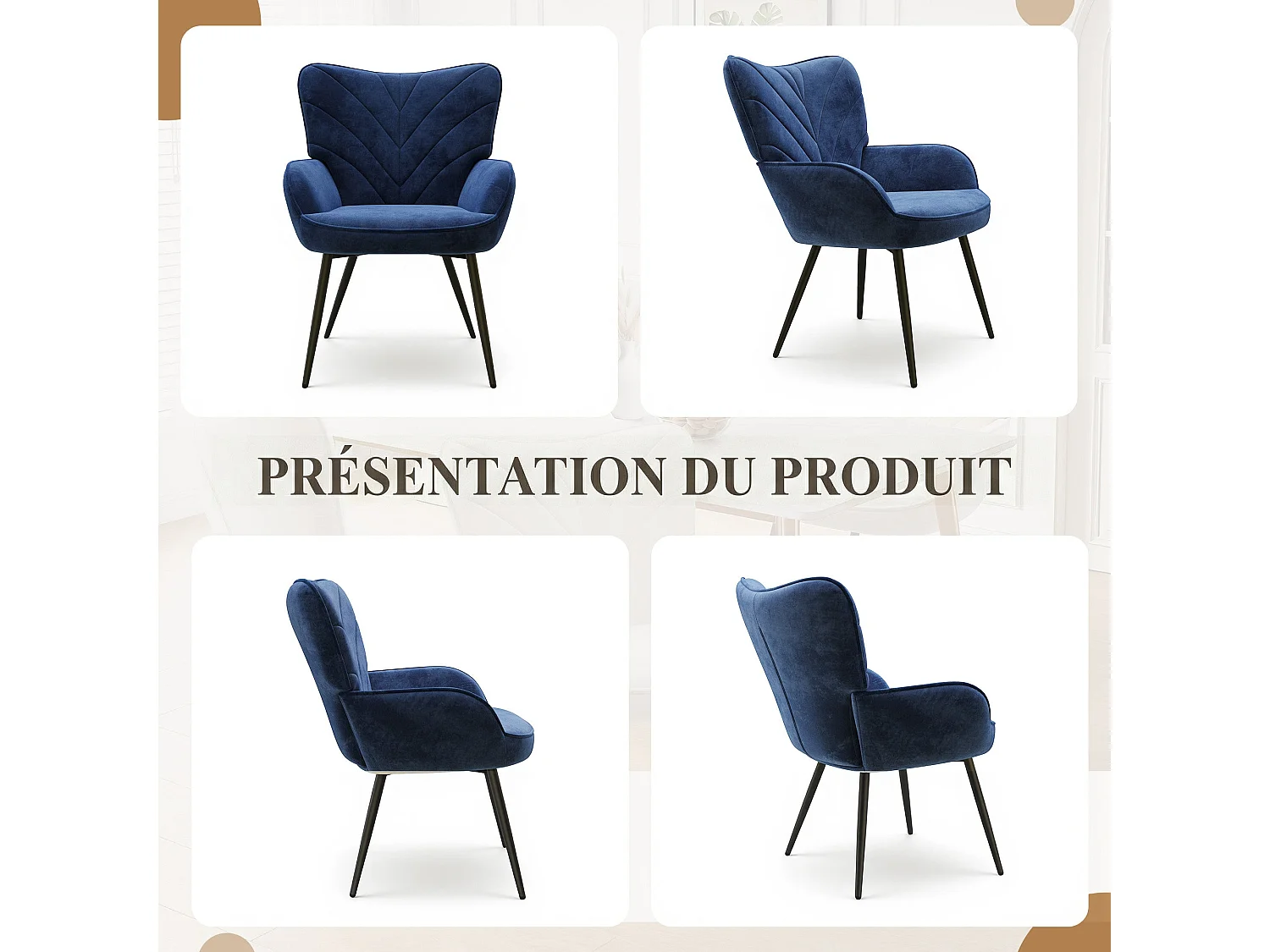 Chaise Moderne à Motif Feuille - Design Simple et Naturel - Chaise polyvalente salon et bureau, bleu