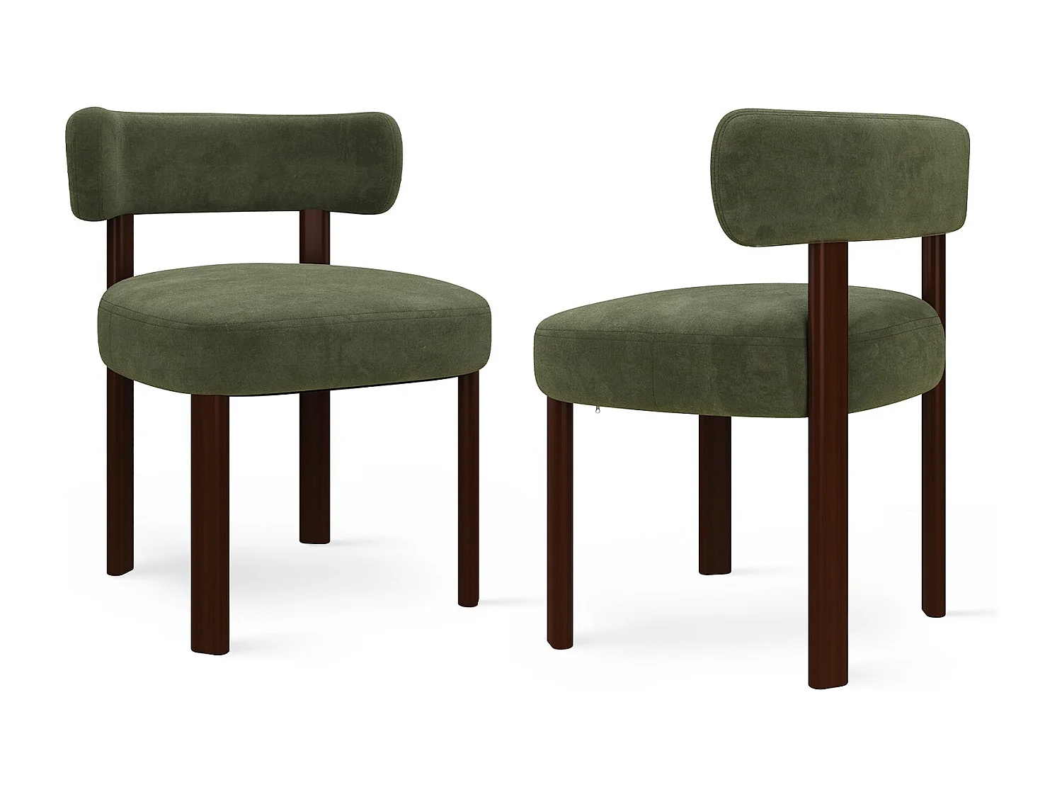 Lot de 2 chaises de salle à manger en bois massif vert SMARTUE, tissu velours, dossier incurvé