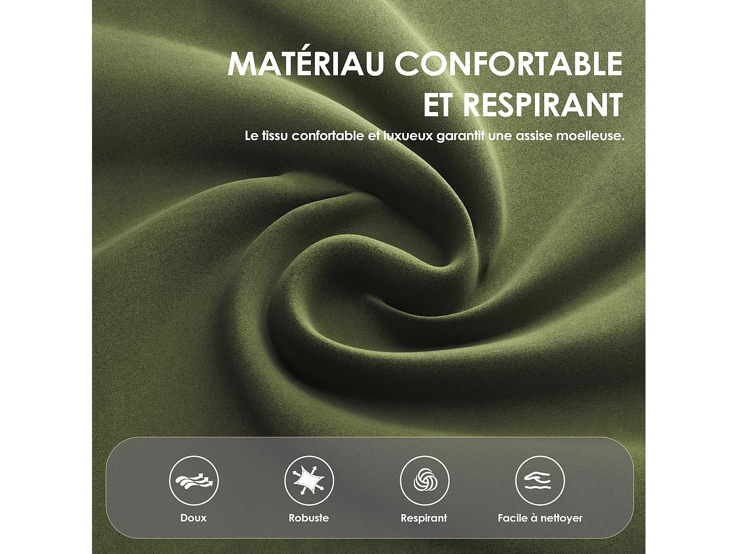 Lot de 2 chaises de salle à manger en bois massif vert SMARTUE, tissu velours, dossier incurvé