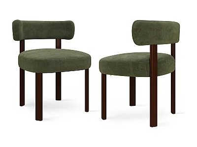 Lot de 2 chaises de salle à manger en bois massif vert, tissu velours, dossier incurvé