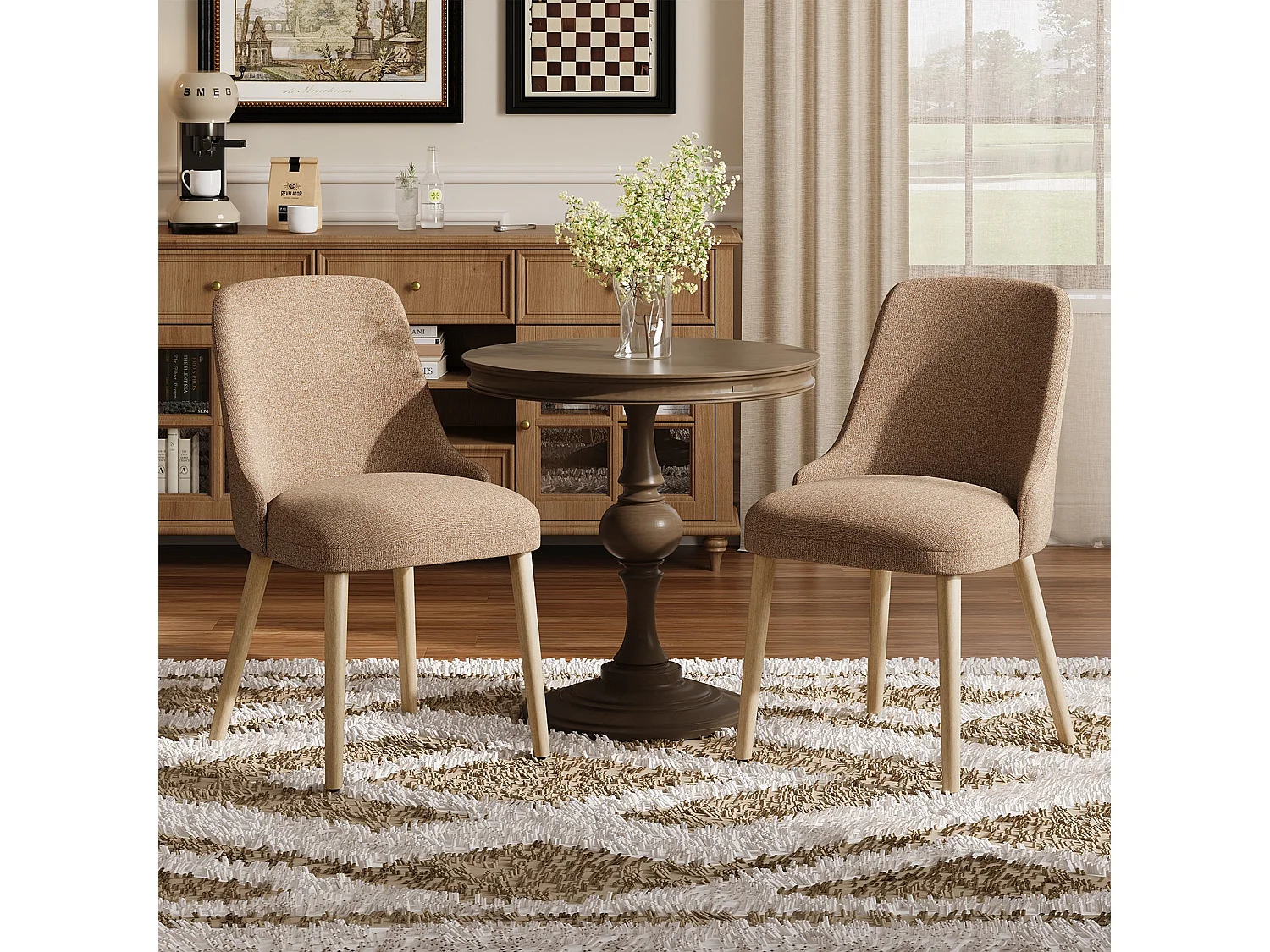 Lot de 2 Chaises de Salle à Manger Haut Dossier – Style Vintage Chic, Assise Confortable, Idéales pour Cuisine et Salle à Manger – marron