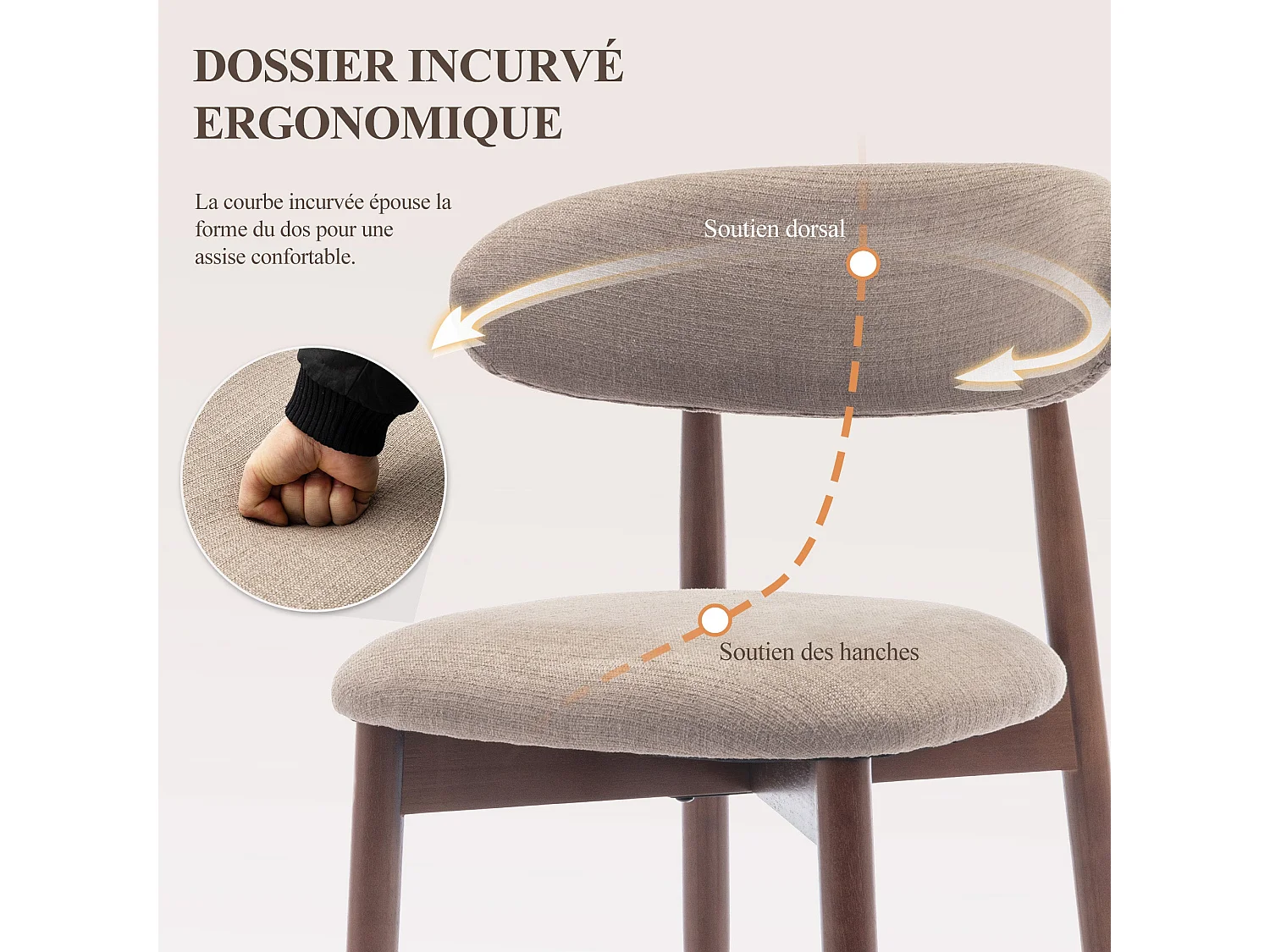 Lot de 2 Chaises, robustes et élégantes, style nordique minimaliste, idéales pour salle à manger et cuisine - Camel