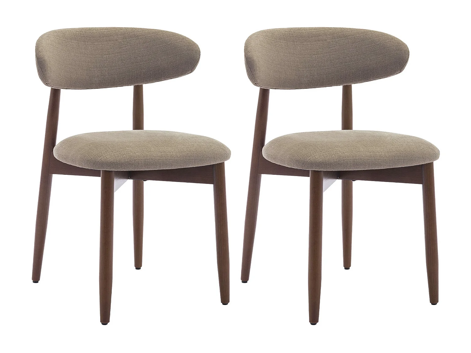 Set van 2 camel eetkamerstoelen SMARTUE – Massief houten poten, gebogen rugleuning, stoffen zitting