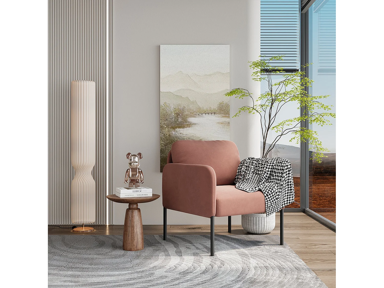 Un fauteuil au confort naturel, pensé pour le quotidien - Fauteuil avec dossier enveloppant et pieds en métal fin, Rose