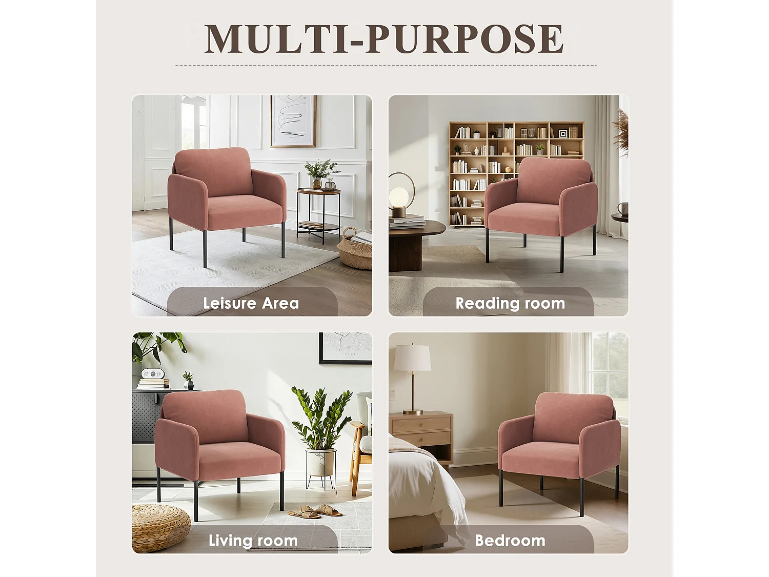 Un fauteuil au confort naturel, pensé pour le quotidien - Fauteuil avec dossier enveloppant et pieds en métal fin, Rose
