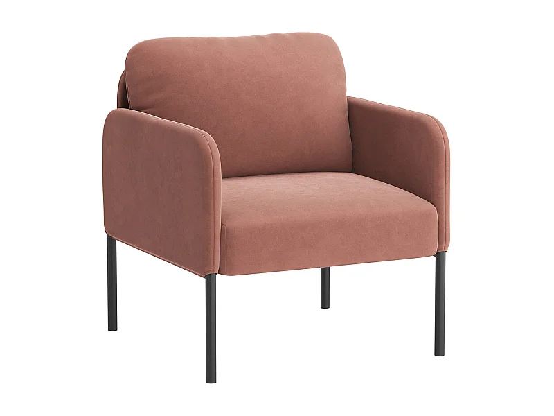 Fauteuil de salon haut dossier rembourré en velours rose, pieds en métal, coussin extra large