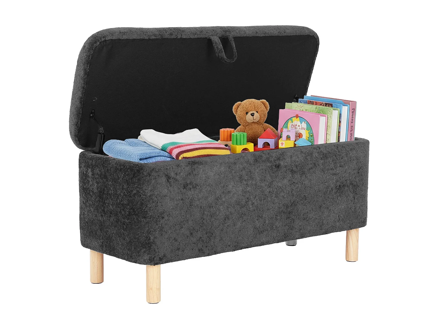 Pouf Rond en Tissu avec Couvercle à Plateau Réversible – Repose-pieds Multifonction, Rangement Caché, Solide et Élégant - Gris