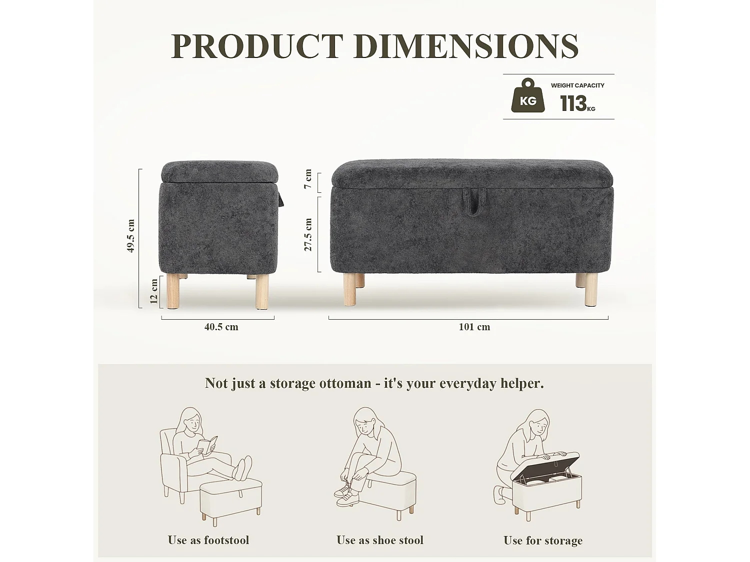 Pouf rond en tissu beige avec couvercle plateau réversible - Vert