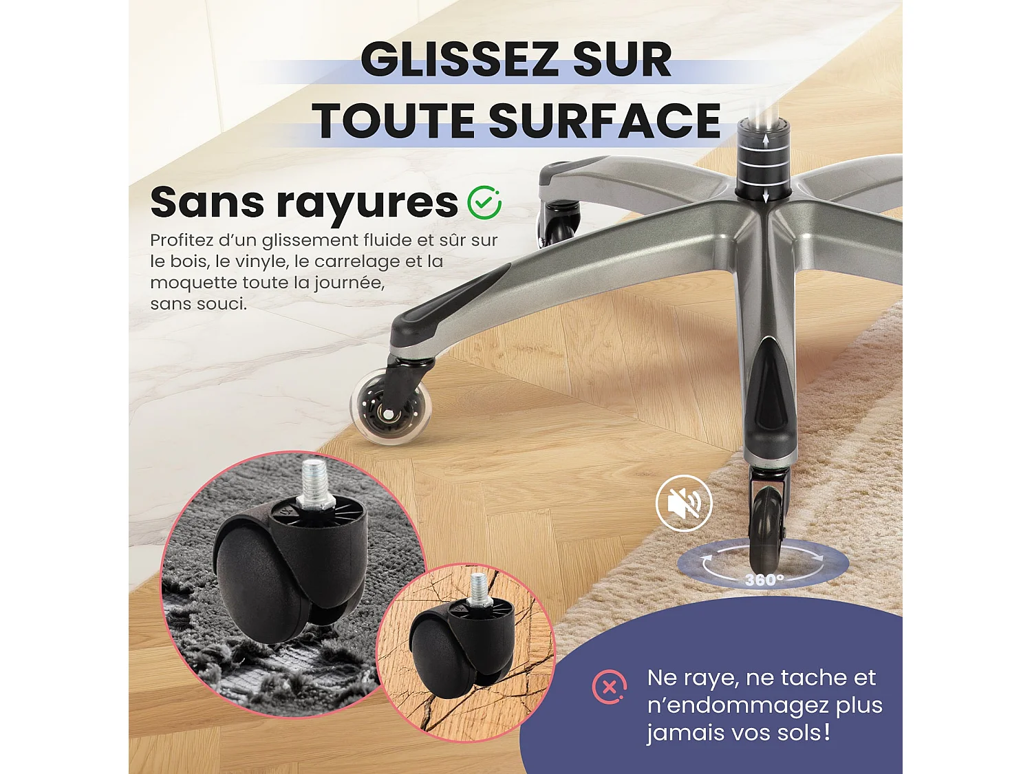 Chaise de bureau – Chaise de bureau ergonomique, coussin d’assise épais de 13,5 cm, accoudoirs relevables, noir