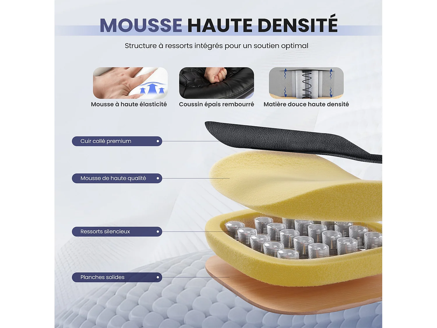 Chaise de bureau – Chaise de bureau ergonomique, coussin d’assise épais de 13,5 cm, accoudoirs relevables, noir