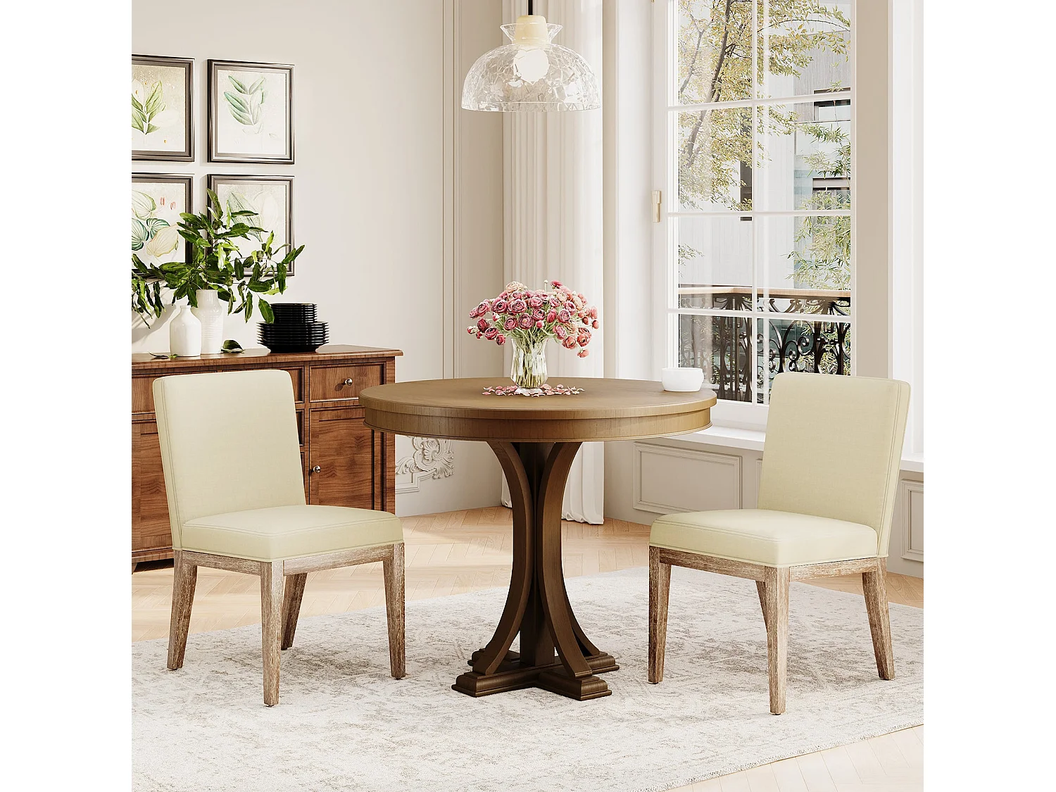 Lot de 2 Chaises – Design Rétro Élégant, Dossier Haut, Structure en Bois Robuste, Confort Classique pour Cuisine - beige