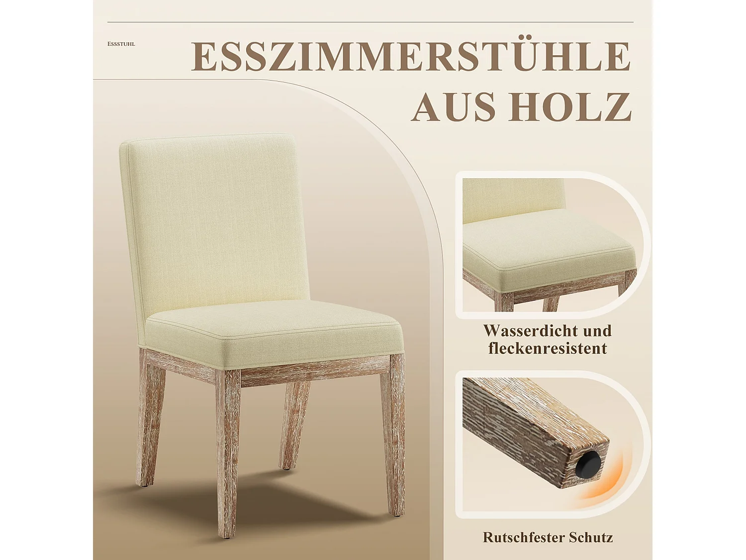 Lot de 2 Chaises – Design Rétro Élégant, Dossier Haut, Structure en Bois Robuste, Confort Classique pour Cuisine - beige