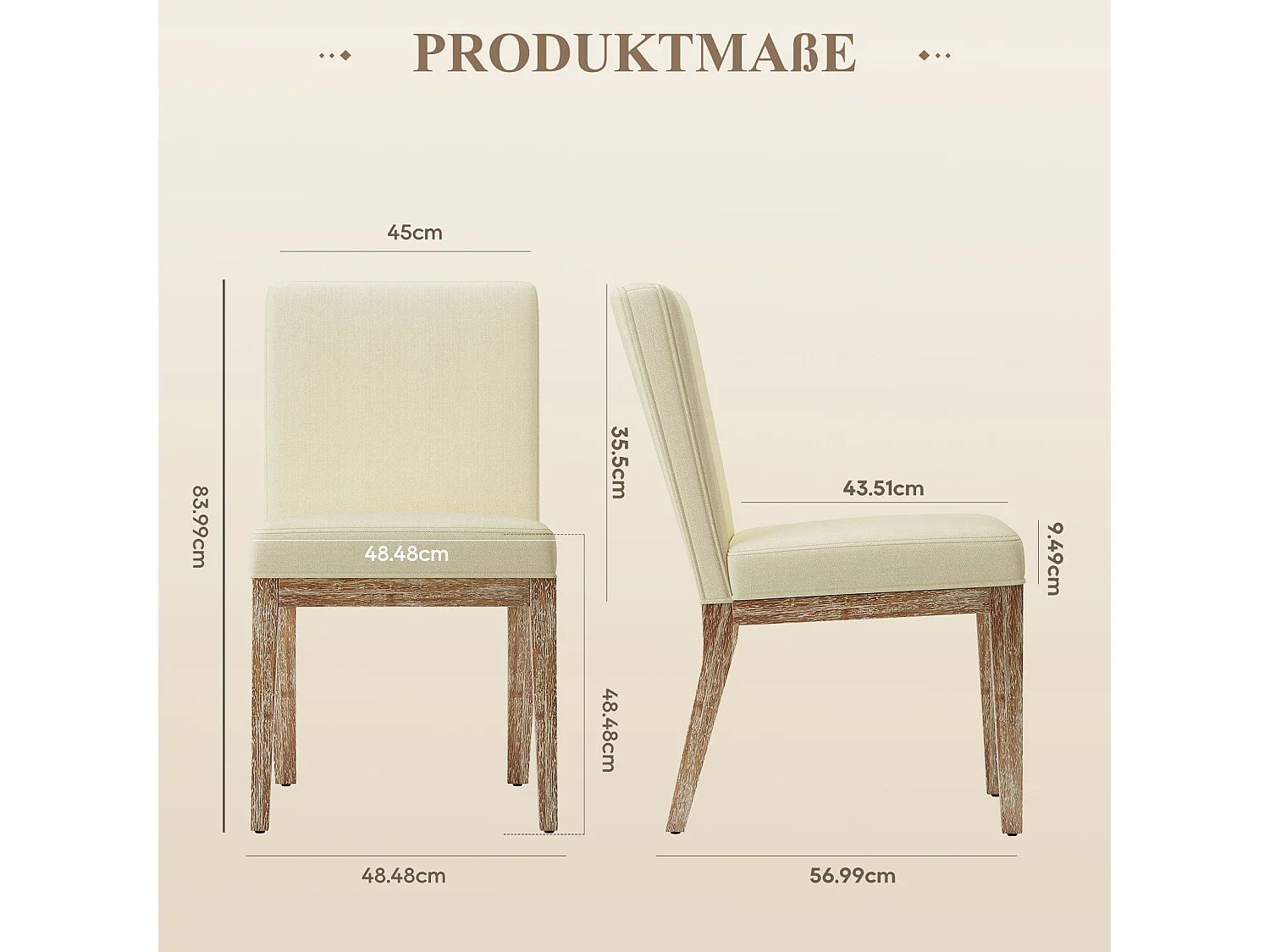 Lot de 2 chaises de salle à manger modernes en tissu style campagne - Beige