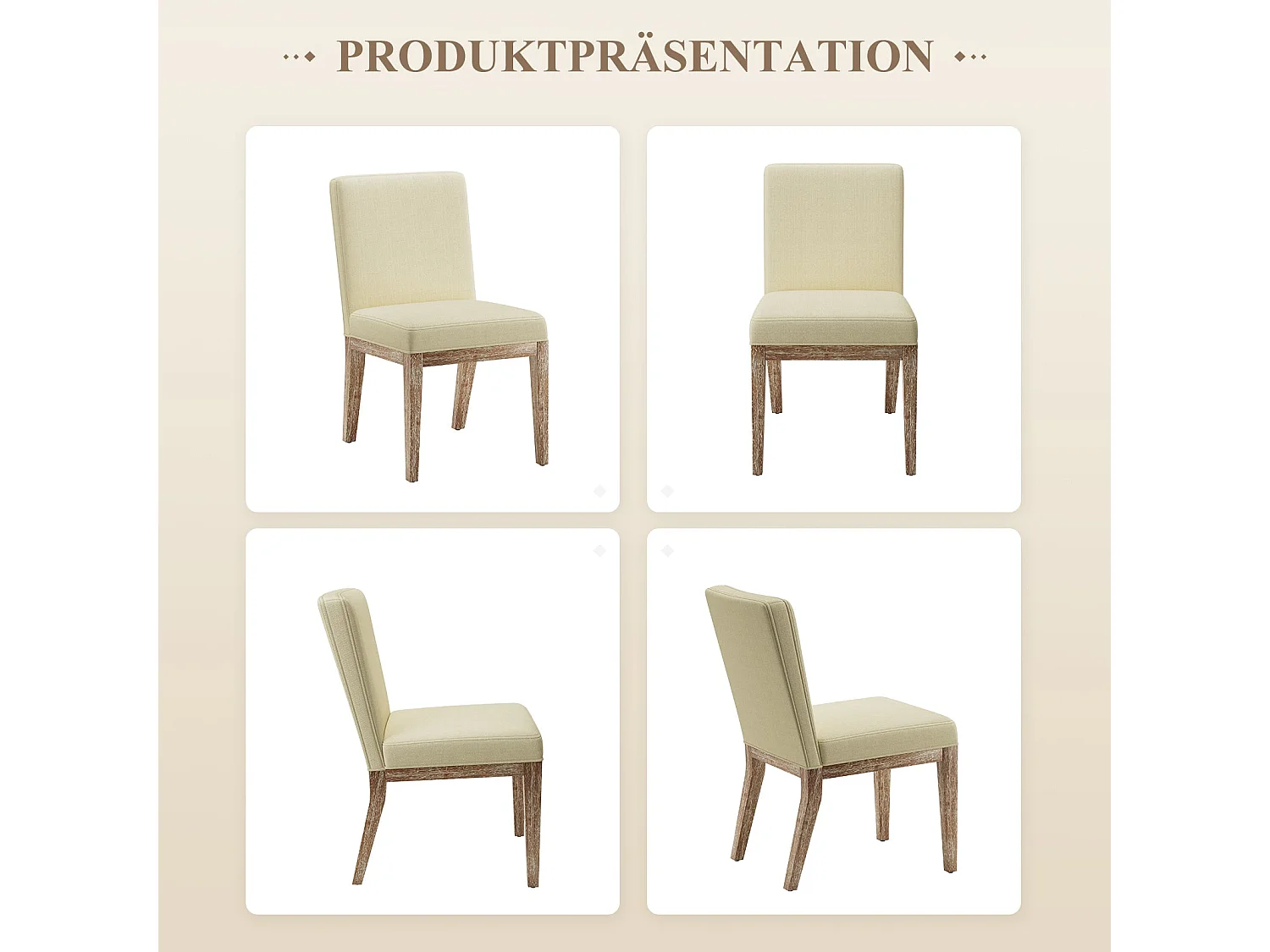 Lot de 2 chaises de salle à manger modernes en tissu style campagne - Beige