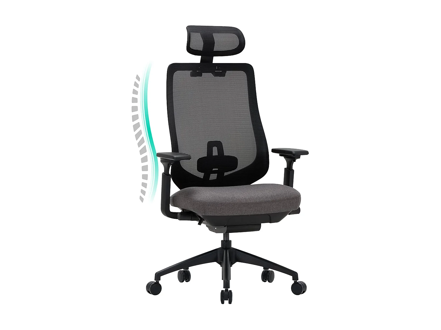 Ergonomische bureaustoel grijs SMARTUE, 4D armleuningen, voor-achter verstelbare zitting, nylon poten