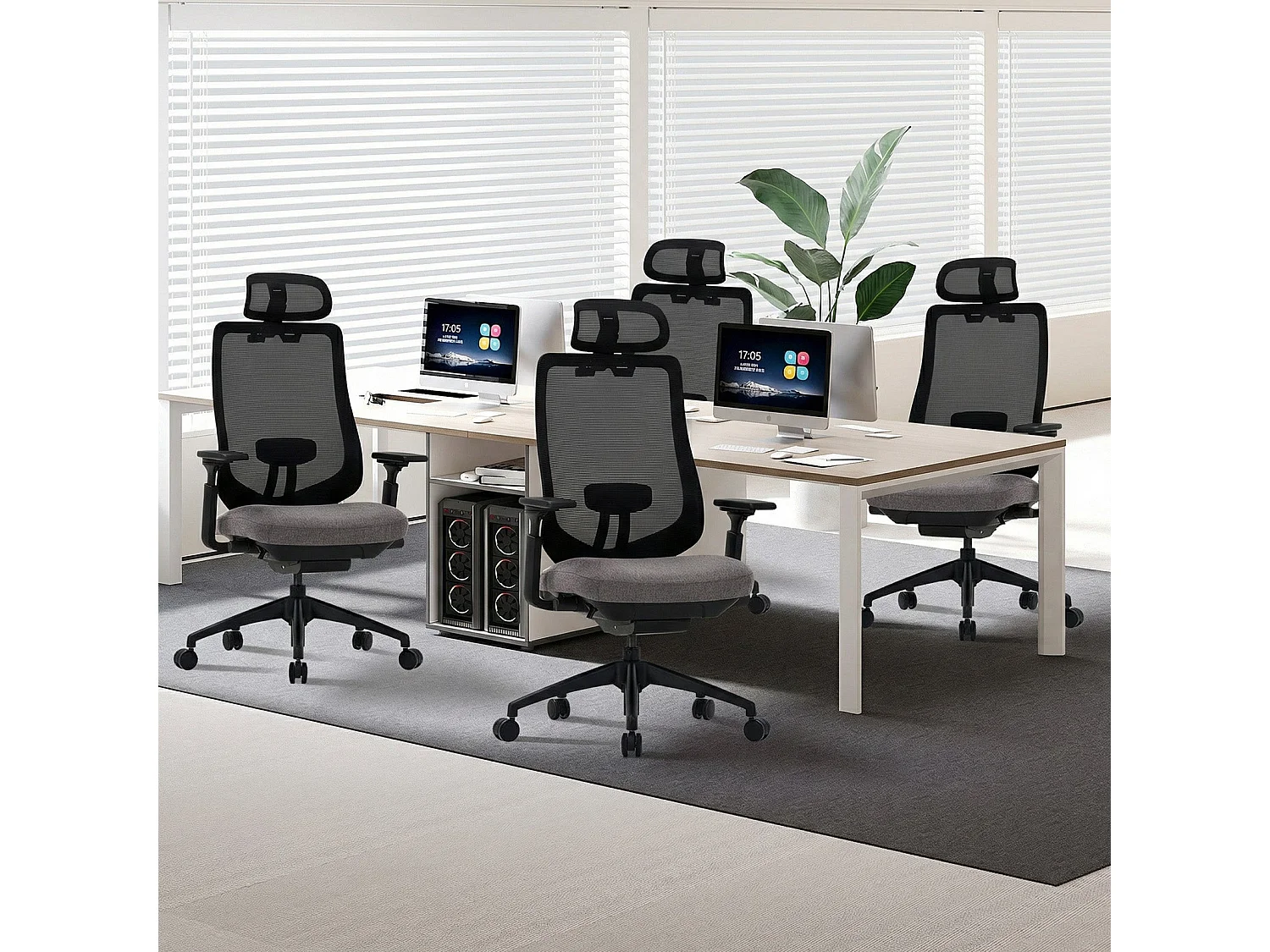 Ergonomische bureaustoel grijs SMARTUE, 4D armleuningen, voor-achter verstelbare zitting, nylon poten