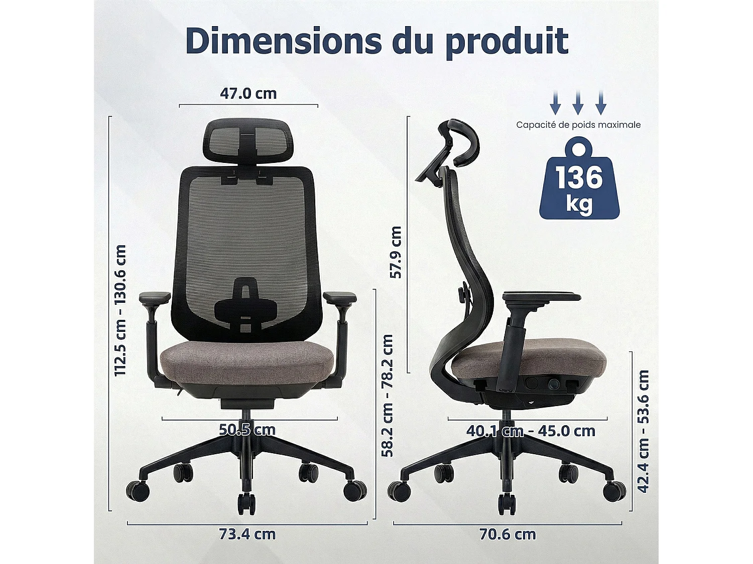 SMARTUE Atlas ergonomiczny fotel biurowy czarny, podłokietniki 4D, regulowane siedzisko przód-tył, nogi z nylonu