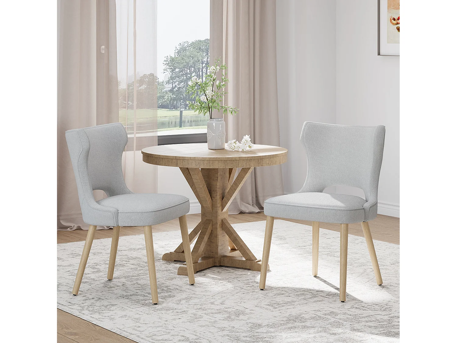 Chaise – Lot de 2 chaises capitonnées dossier haut style club – Pour salle à manger, cuisine, salon – Gris clair