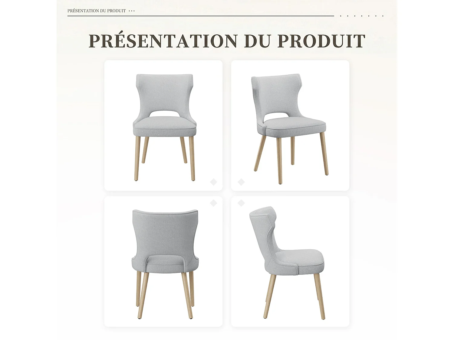 Set van 2 vintage clubstijl eetkamerstoelen met hoge rugleuning, van hout en gestoffeerd - Lichtgrijs