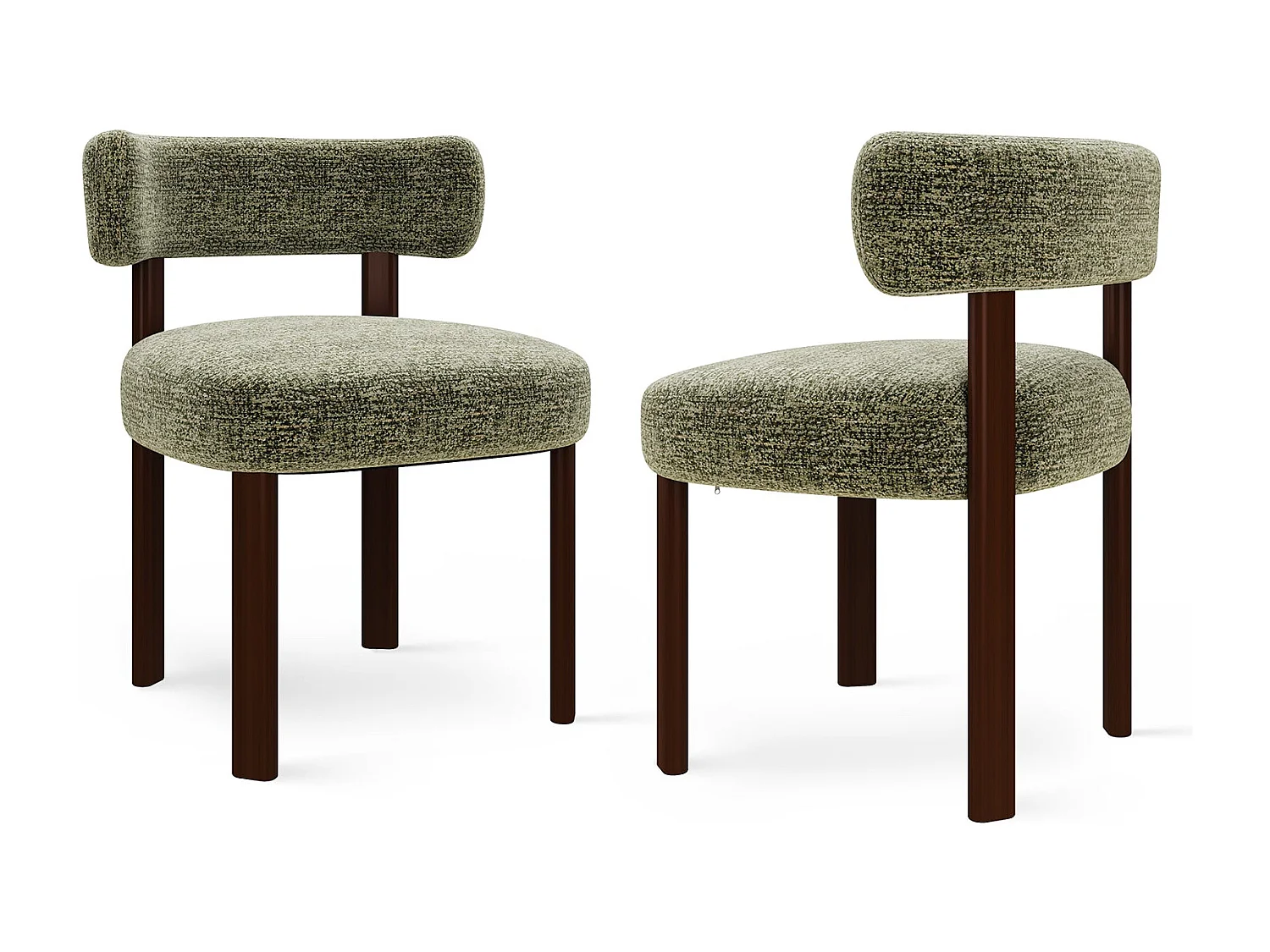 Lot de 2 chaises de salle à manger en bois massif vert SMARTUE, tissu bouclé, dossier incurvé