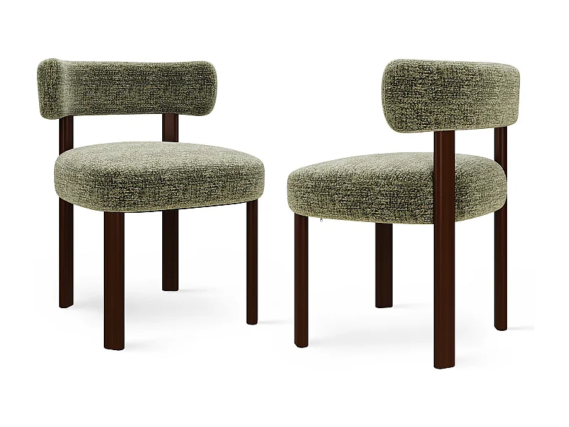 Lot de 2 chaises de salle à manger en bois massif vert SMARTUE, tissu bouclé, dossier incurvé