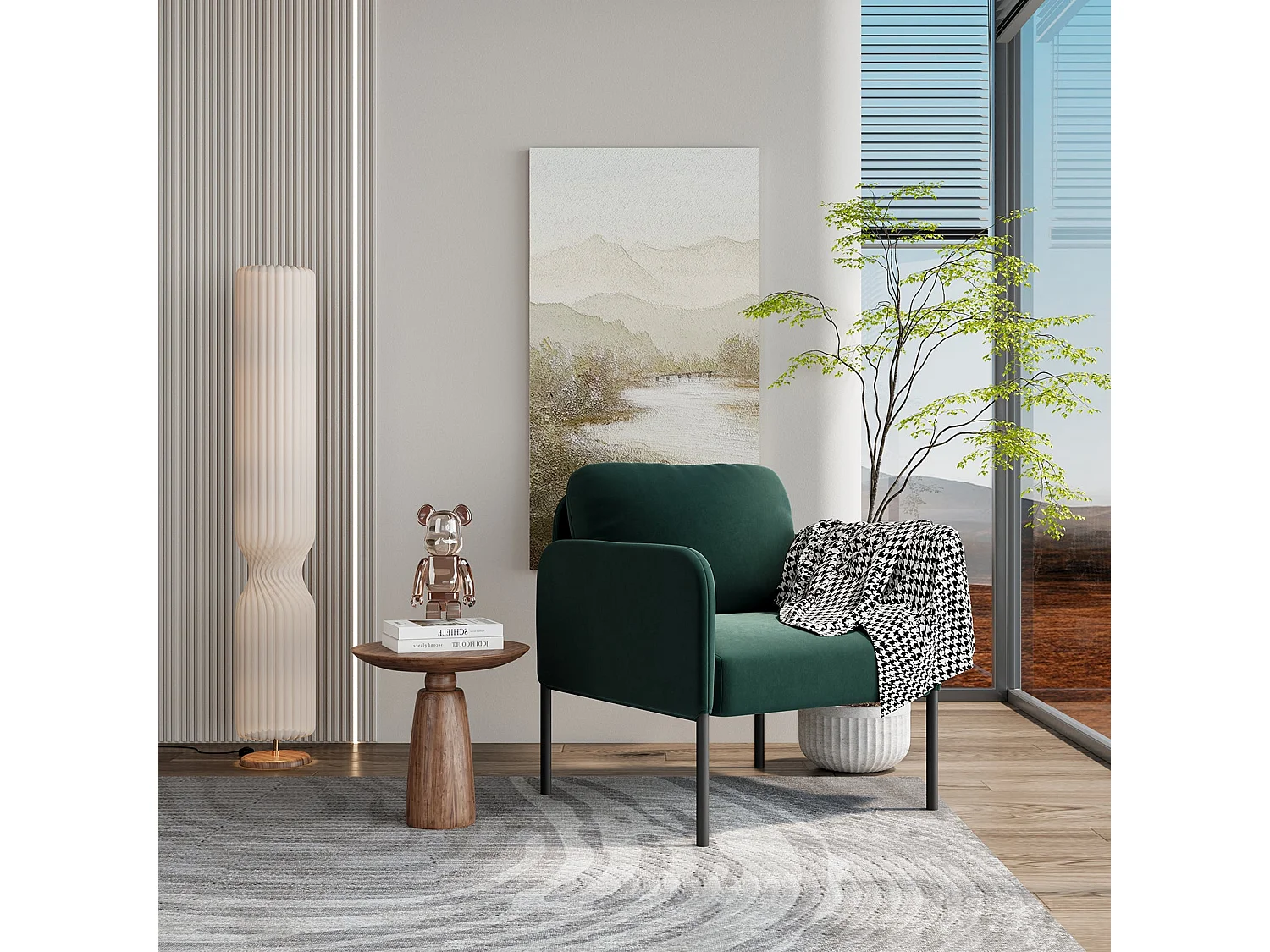 Un fauteuil au confort naturel, pensé pour le quotidien - Fauteuil avec dossier enveloppant et pieds en métal fin,Vert